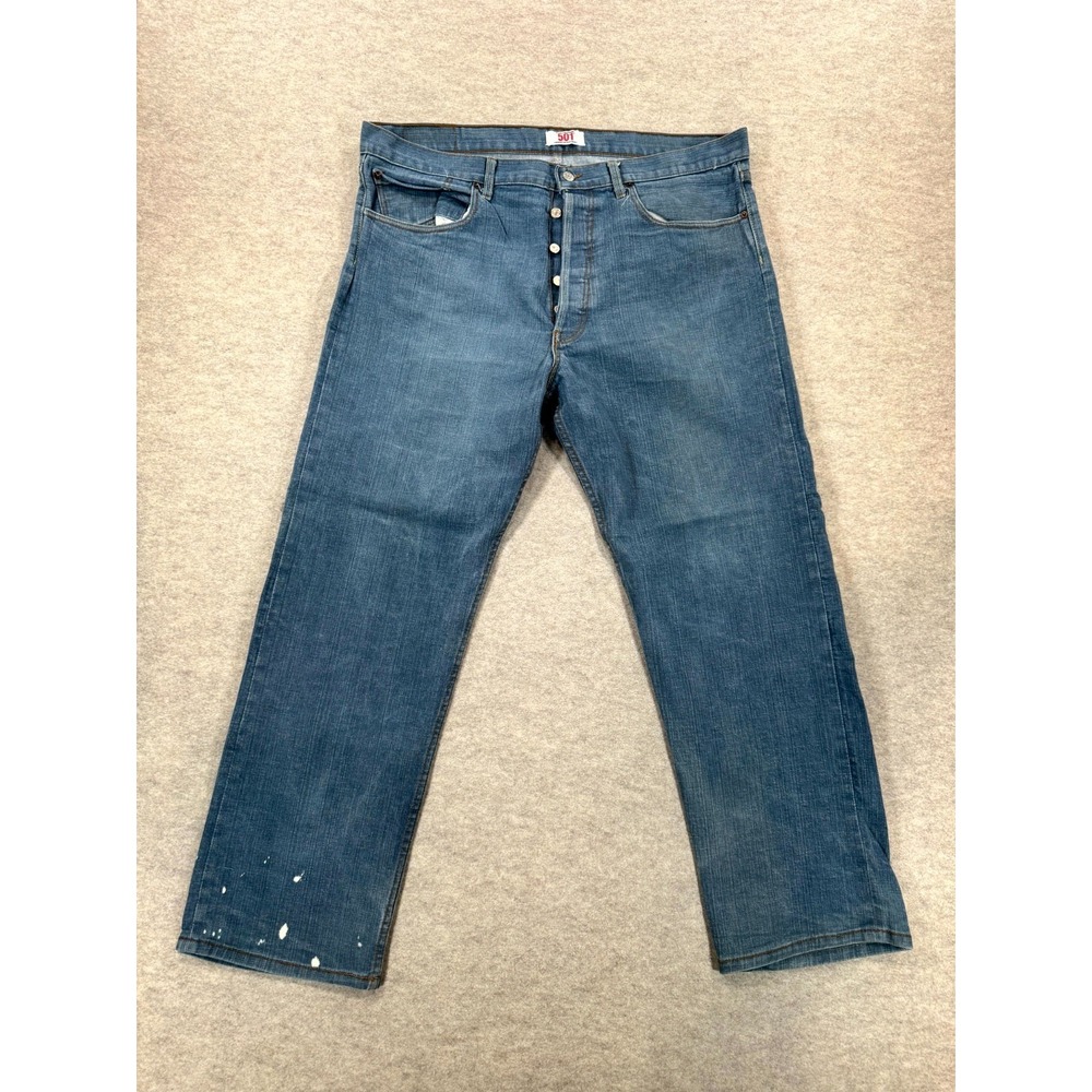 Levis 501 Original Fit Straight Jeans Mens 42x32 Blue Denim High Rise Button Fly